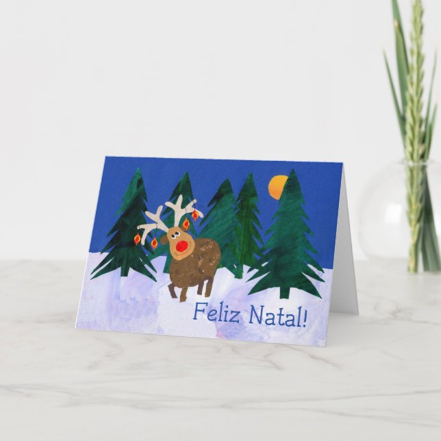Carte de Noël "Reindeer" avec salutation portugais (Devant)