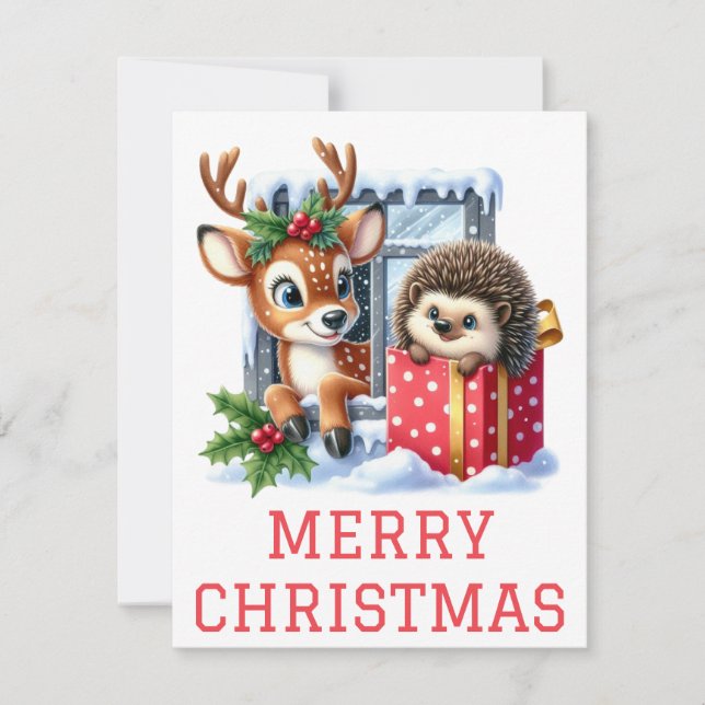 Carte de Noël Reindeer et Hedgehog (Devant)
