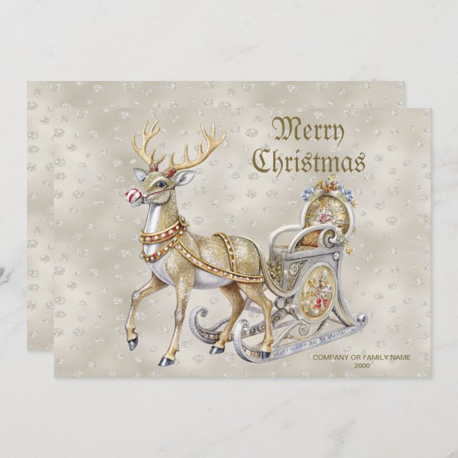 Carte de Noël Reindeer Sleigh (Devant / Derrière)