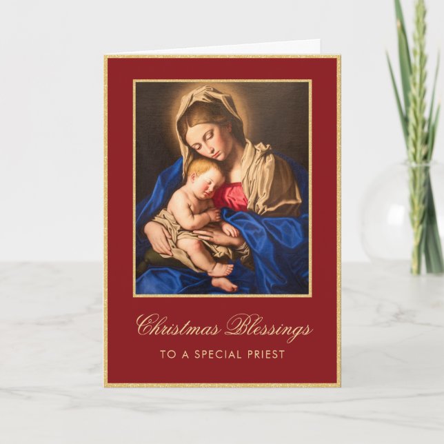 Carte de Noël religieuse catholique pour prêtre (Devant)