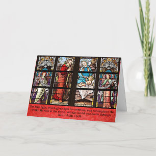 Carte de Noël religieuse, église en verre souillé