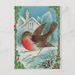 Carte de Noël représentant un robin