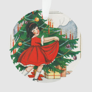 Carte de Noël rétro, enfant et sapin de Noël