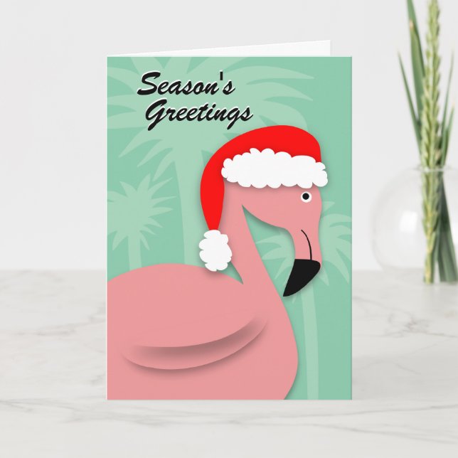 Carte de Noël Retro - Flamant rose rose (Devant)
