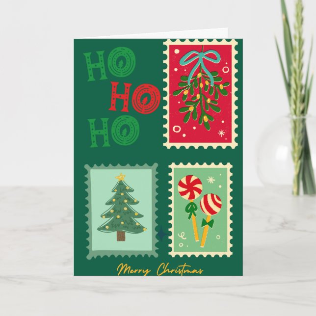 Carte de Noël Rétro - Gui, Arbre & P (Devant)