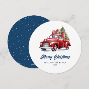 Carte de Noël Retro Red Truck Blue Merry