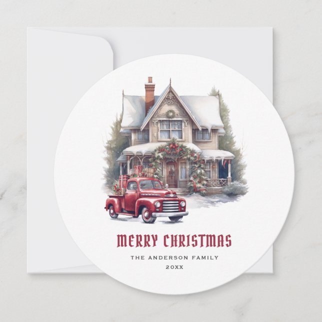 Carte de Noël Retro Red Truck Merry (Devant)