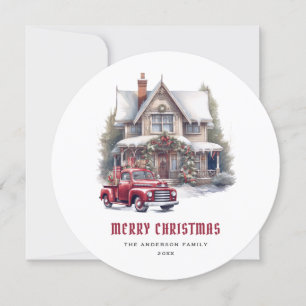 Carte de Noël Retro Red Truck Merry