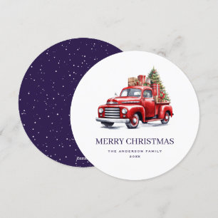 Carte de Noël Retro Red Truck Violet Joyeux