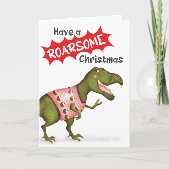 Carte de Noël "Roarsome" pour dinosaure T.rex (Devant)
