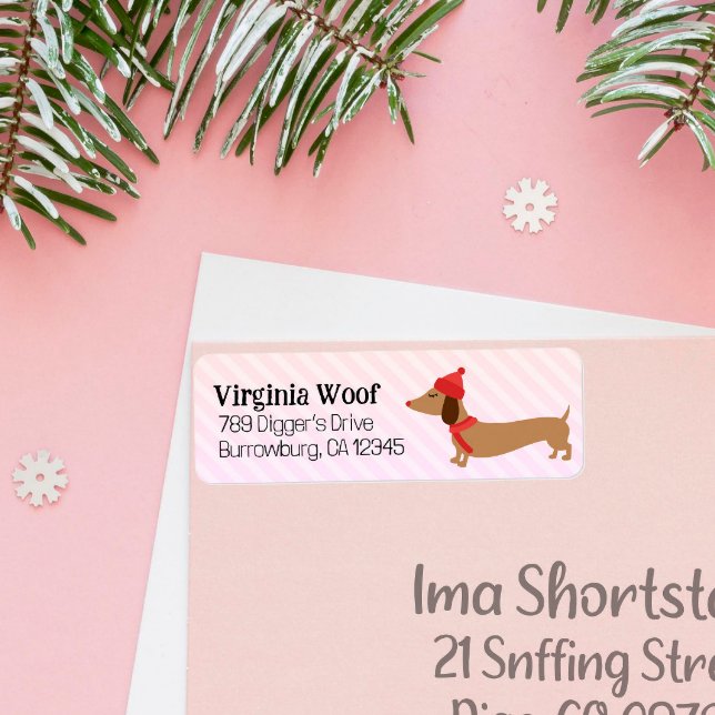 Carte de Noël rose chaud Étiquettes de adresse (Dachshund Christmas address labels)
