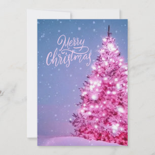 Carte de Noël rose joyeux arbre de Noël