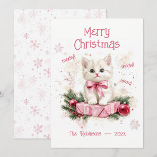 Carte de Noël rose Little Kitten