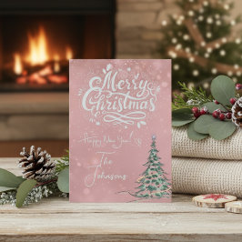 Carte de Noël rose mignonne