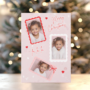 Carte de Noël rose moderne mignonne Fa La La