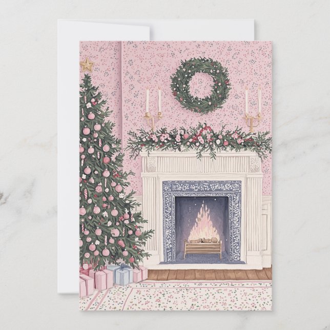 Carte de Noël rose Preppy (Devant)