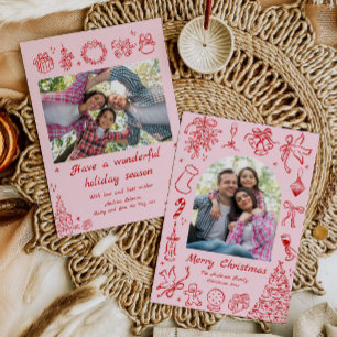 Carte de Noël rose tendance Doodle Carte de vacanc