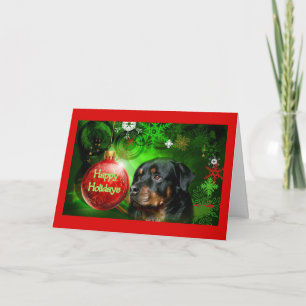 Carte de Noël Rottweiler Happy Holidays Ball