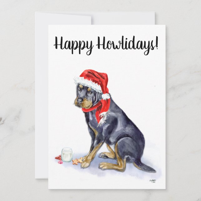Carte de Noël Rottweiler - Joyeux Howlidays! (Devant)