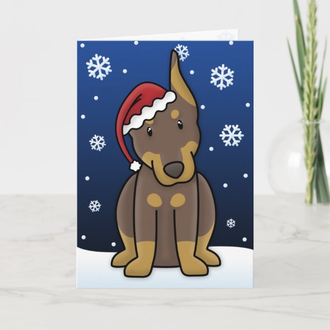 Carte de Noël rouge de Pinscher de dobermann de (Devant)