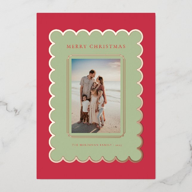 Carte de Noël Rouge et Rose Gold Foil (Recto)