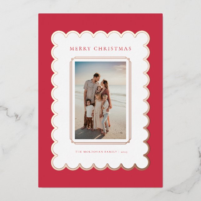 Carte de Noël Rouge et Rose Gold Foil (Recto)