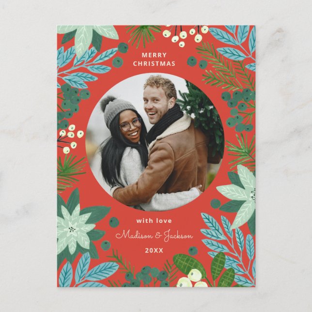 Carte de Noël rouge floral (Devant)