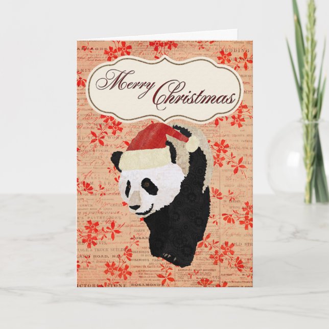 Carte de Noël Rouge Panda (Devant)