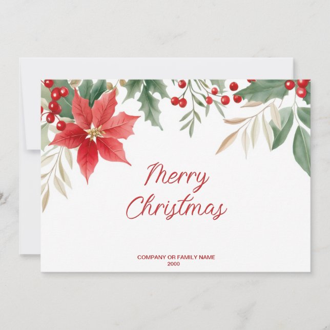 Carte de Noël Rouge Poinsettia (Devant)
