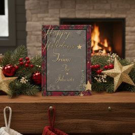 Carte de Noël Rouge Rouge Rustique Élégante Or