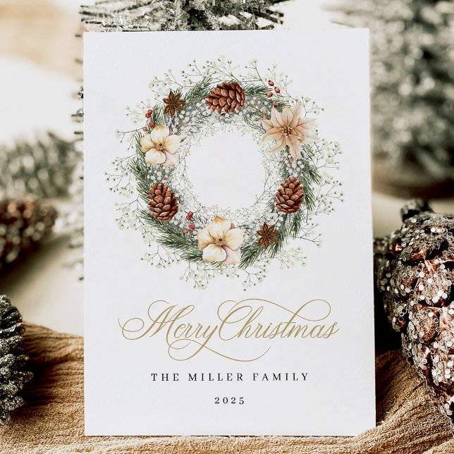 Carte de Noël Russe Watercolor Wreath (Créateur téléchargé)