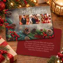 Carte de Noël Rustique avec Cône de Pin et Évergre