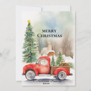 Carte de Noël Rustique Camion Rouge - Élégance Vin