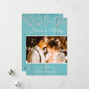 Carte de Noël Rustique en Bois Bleu Joyeux Noël