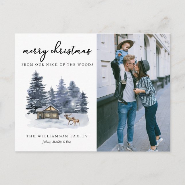 Carte de Noël Rustique Woodlands Watercolor (Devant)