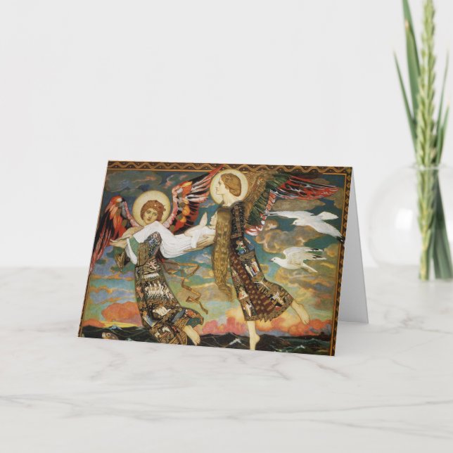 Carte de Noël : Sainte Mariée portée par les Anges (Devant)