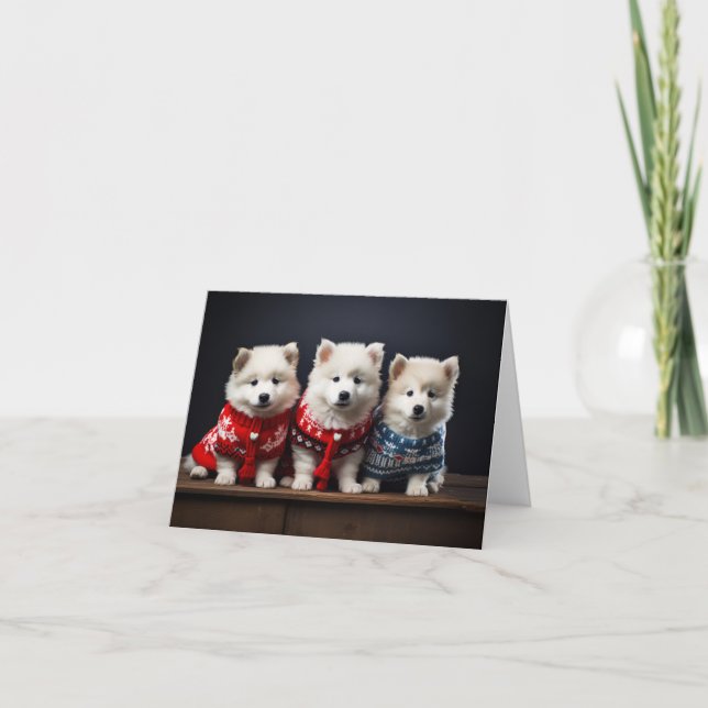 Carte de Noël Samoyed Puppies (Devant)