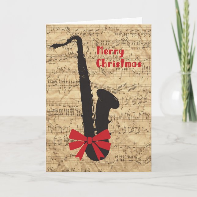 Carte de Noël Saxophone avec Partition de Musique (Devant)