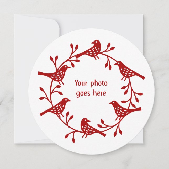 Carte de Noël Scandi photo moderne Bird Wreath (Devant)
