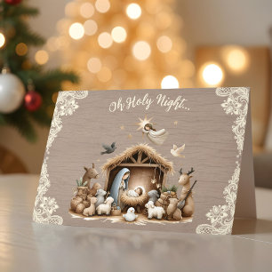 Carte de Noël scène de Nativité en dentelle rustiq