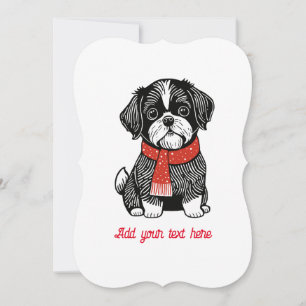 Carte de Noël Shih Tzu style Linocut rétro