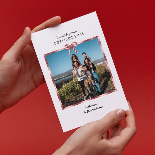 Carte de Noël simple Red White Stripe Bow (Créateur téléchargé)