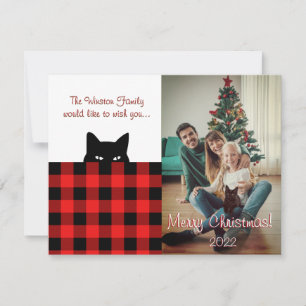 Carte de Noël Sneaky Chat Buffalo Check Plaid