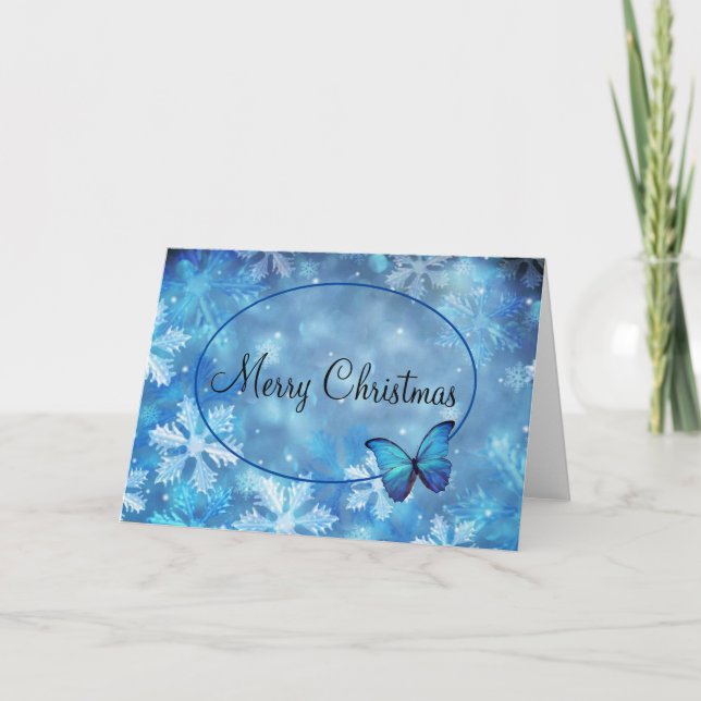 Carte de Noël Snowflakes & Blue Morpho Butterfly (Devant)