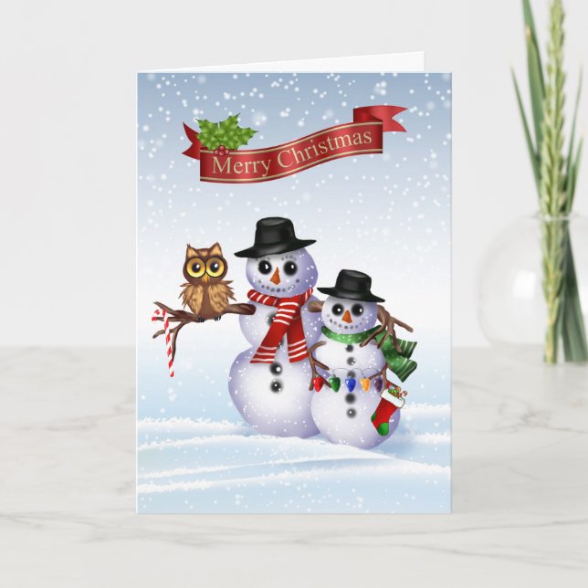 Carte de Noël Snowman avec hibou (Devant)
