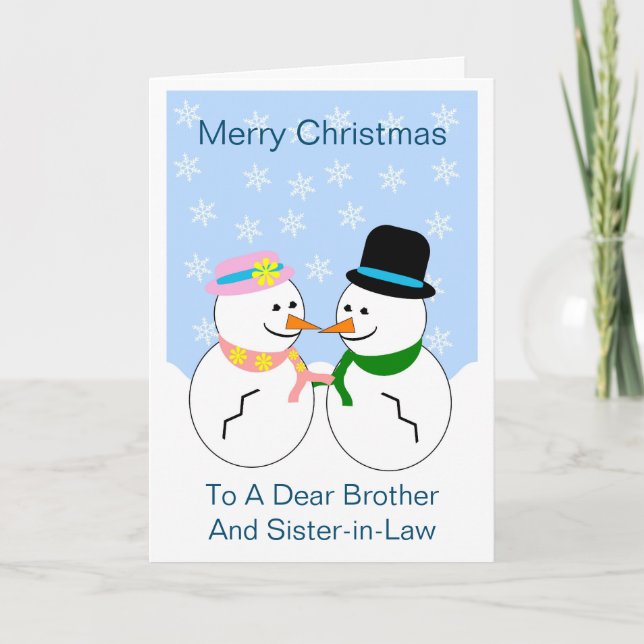 Carte De Noël Snowman Brother Et Soeur-En-Belle (Devant)