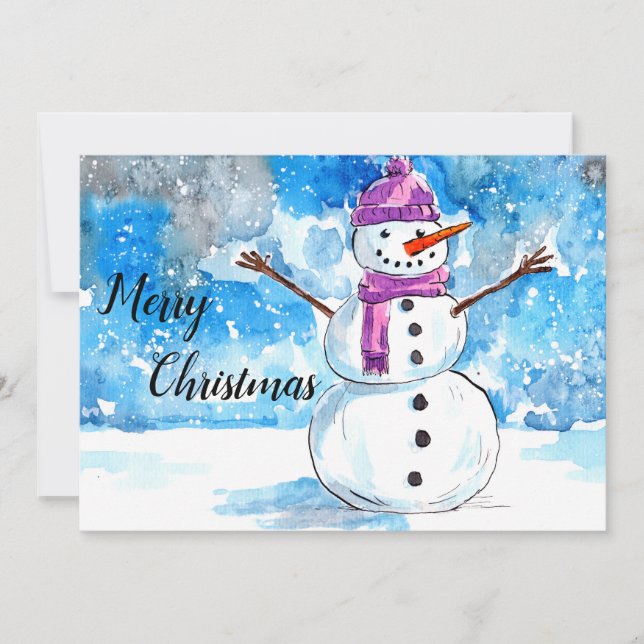 Carte de Noël Snowman Watercolor (Devant)