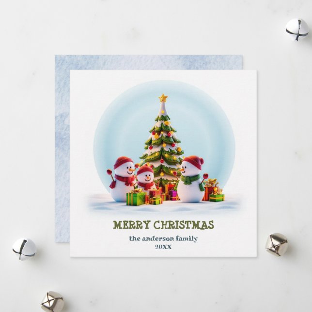 Carte de Noël Sourires enneigés et Joie des Fêtes (Devant/Arrière en situation)