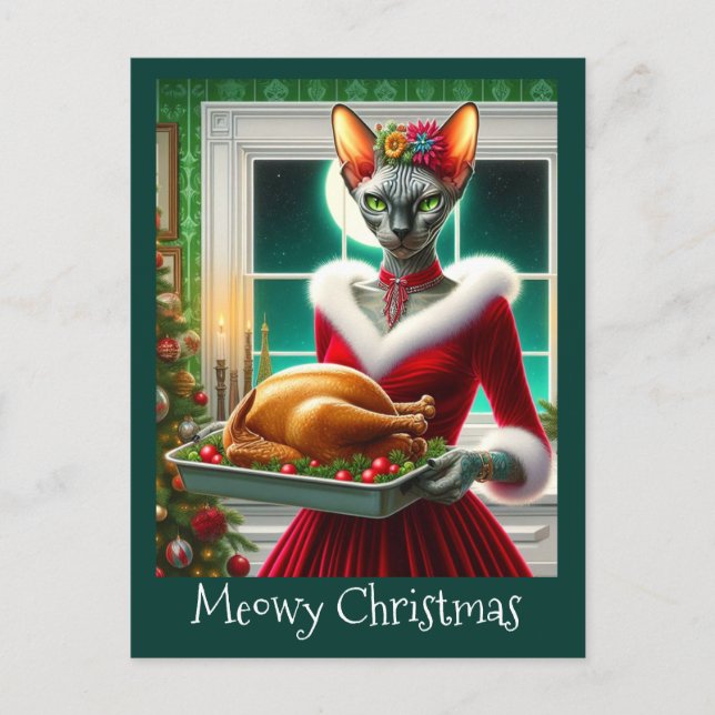Carte de Noël | Sphynx Chat Lady Xmas Turquie (Devant)
