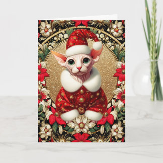 Carte de Noël Sphynx Chat Père Noël